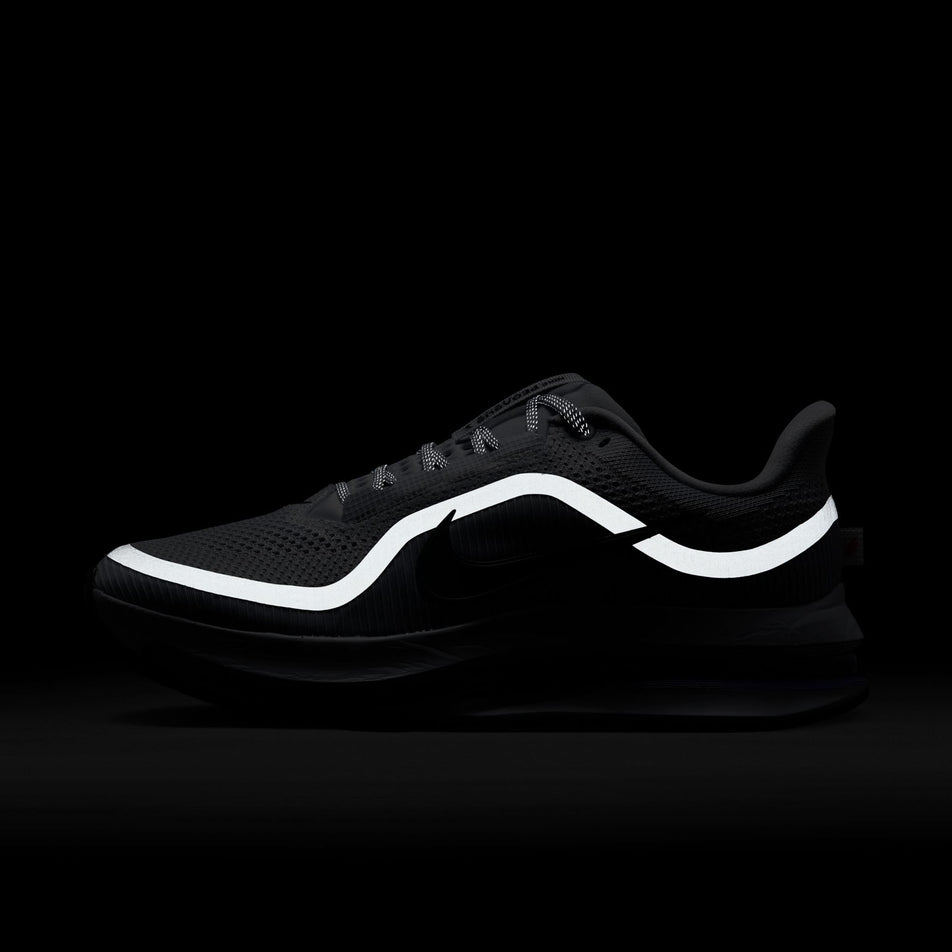 The reflective graphic on the lateral side of the left shoe from a pair of Nike Men's Pegasus Premium Road Running Shoes in the Ghost/Black-Persian Violet colourway. (8614448922786)
