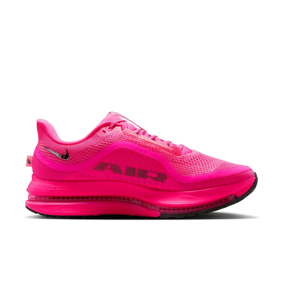 Medial view of the left shoe from a pair of Nike Men's Pegasus Premium Road Running Shoes in the Hyper Pink/Sequoia-Bright Crimson colourway.(8636656582818)