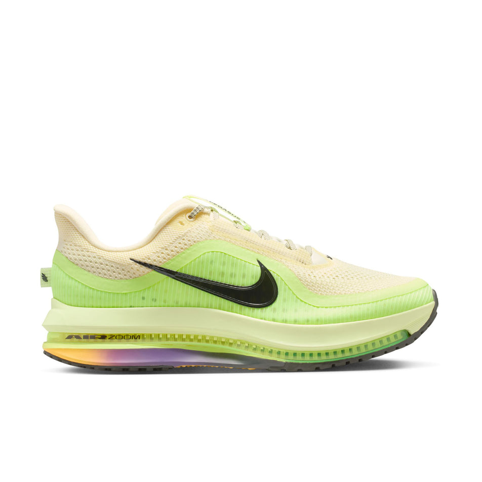 Lateral view of the right shoe from a pair of Nike Men's Pegasus Premium Road Running Shoes in the Alabaster/Black-Barely Volt-Volt Ice colourway.
