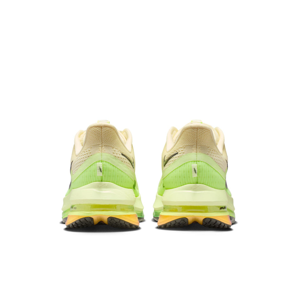 The back of a pair of Nike Men's Pegasus Premium Road Running Shoes in the Alabaster/Black-Barely Volt-Volt Ice colourway.