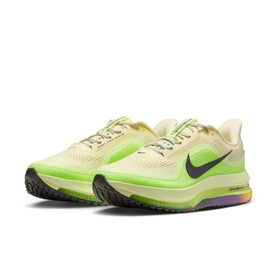 A pair of Nike Men's Pegasus Premium Road Running Shoes in the Alabaster/Black-Barely Volt-Volt Ice colourway.