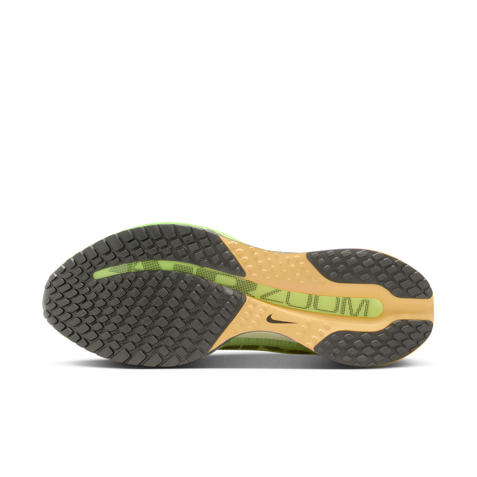 The outsole of the left shoe from a pair of Nike Men's Pegasus Premium Road Running Shoes in the Alabaster/Black-Barely Volt-Volt Ice colourway.