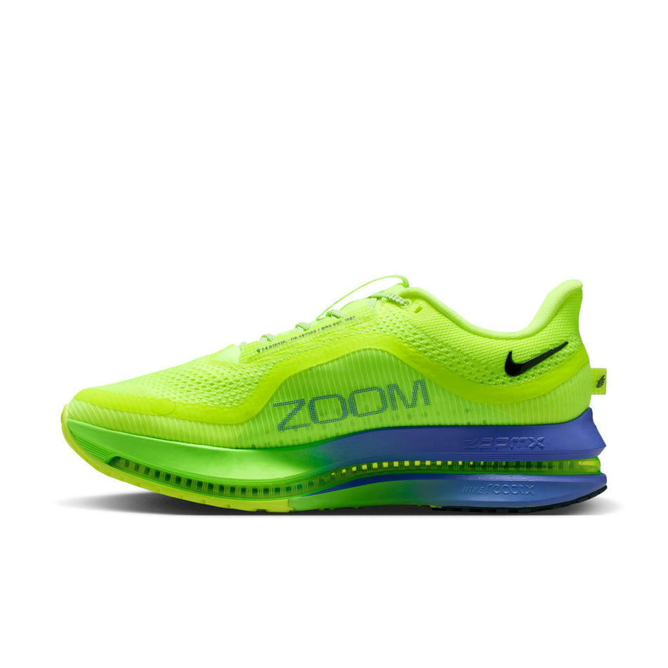 Medial view of the right shoe from a pair of Nike Men's Pegasus Premium Road Running Shoes in the Volt Ice/Black Spruce-Lime Blast colourway.