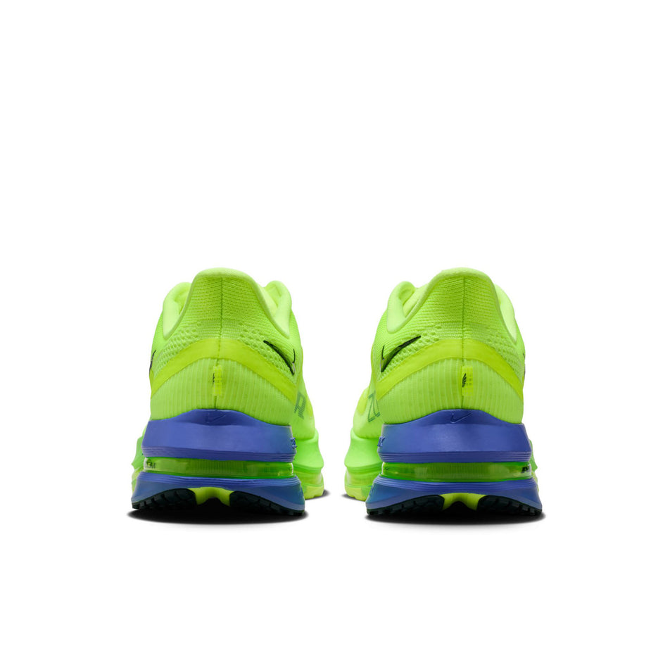 The back of a pair of Nike Men's Pegasus Premium Road Running Shoes in the Volt Ice/Black Spruce-Lime Blast colourway.