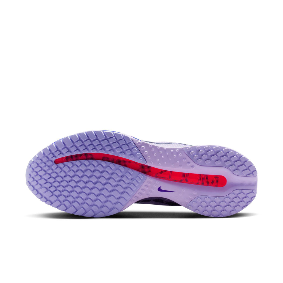 The outsole of the left shoe from a pair of Nike Women's Pegasus Premium Road Running Shoes in the Barely Grape/Purple Dynasty-Violet Mist colourway.