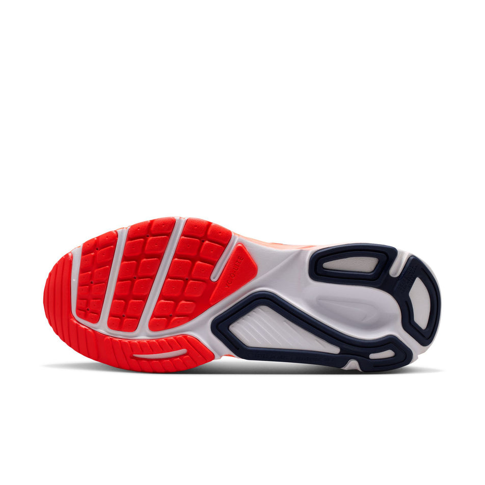The outsole of the left shoe from a pair of Nike Men's Structure Plus Road Running Shoes in the White/Midnight Navy-Bright Crimson colourway.