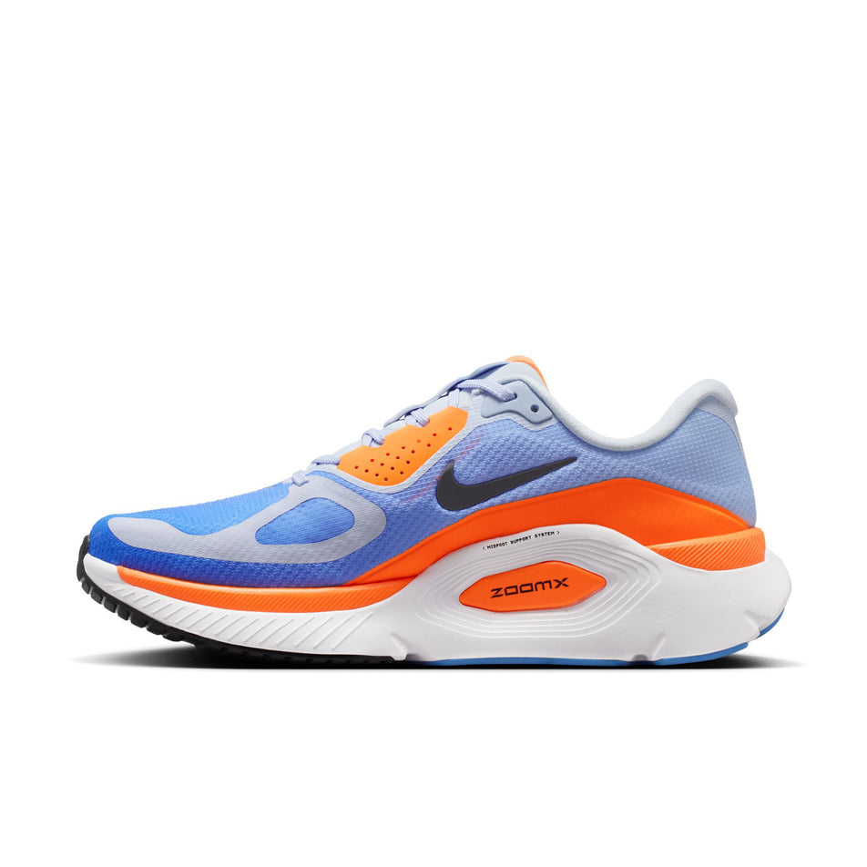 Medial view of the right shoe from a pair of the Nike Men's Structure Plus Road Running Shoes in the Hydrogen Blue/Off Noir-Blue Crystal colourway.