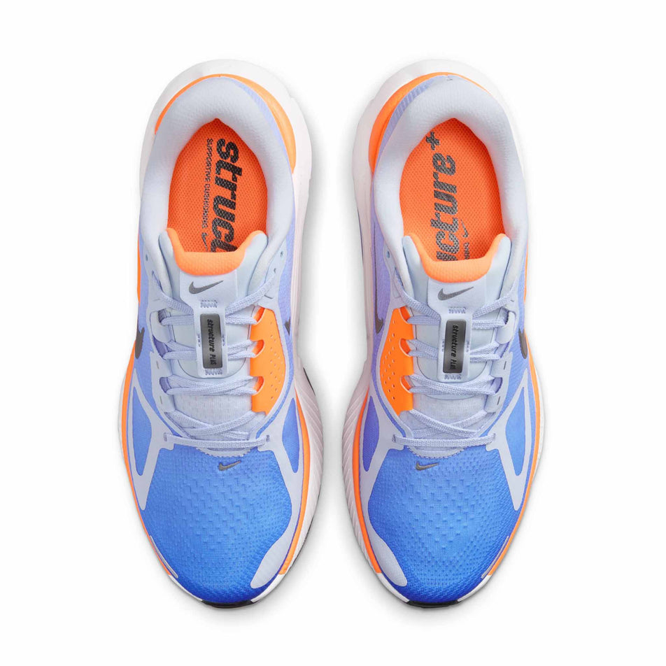 The uppers of a pair of the Nike Men's Structure Plus Road Running Shoes in the Hydrogen Blue/Off Noir-Blue Crystal colourway.