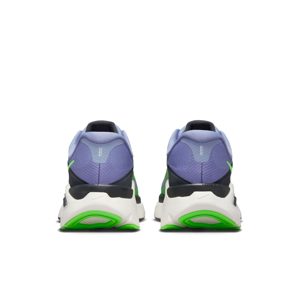 The back of a pair of Nike Men's Structure Plus Road Running Shoes in the Iron Purple/Voltage Green-Off Noir-Sail colourway.