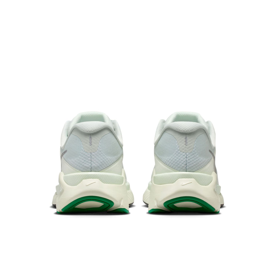 The back of a pair of Nike Women's Structure Plus Road Running Shoes in the Light Silver/Metallic Silver colourway.