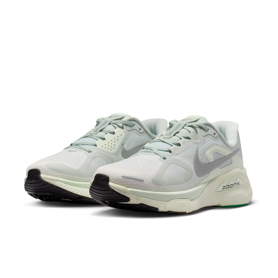 A pair of Nike Women's Structure Plus Road Running Shoes in the Light Silver/Metallic Silver colourway.