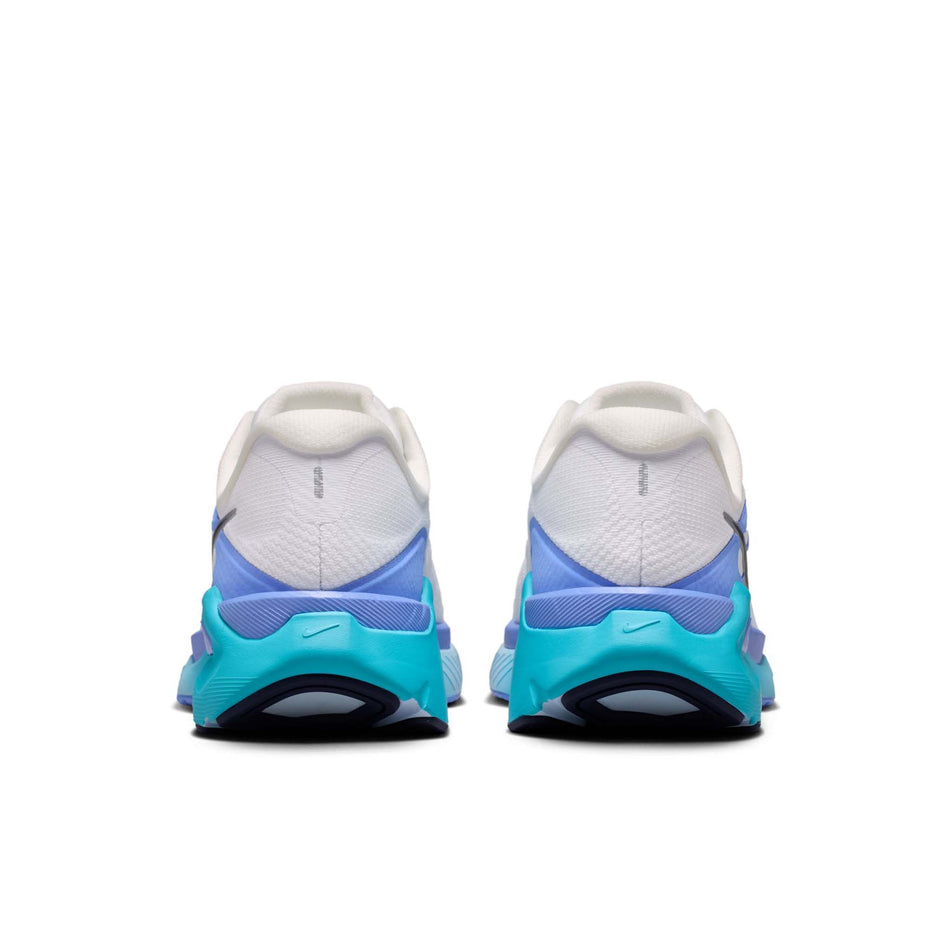 The back of a pair of Nike Women's Structure Plus Road Running Shoes in the White/Midnight Navy-Royal Pulse colourway.