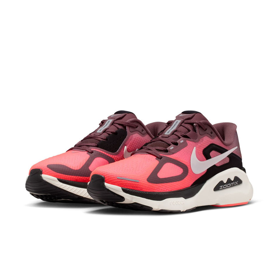 A pair of Nike Women's Structure Plus Road Running Shoes in the Tattoo/Silver-Hot Lava-Black colourway.