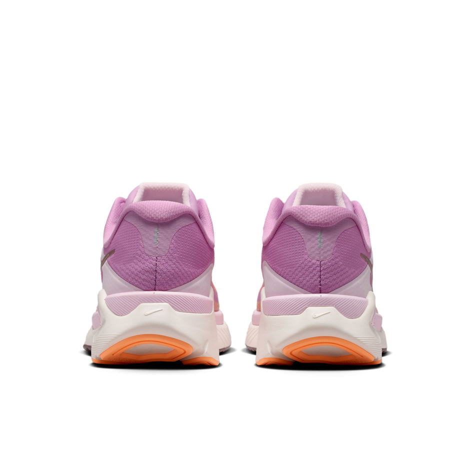 The back of a pair of Nike Women's Structure Plus Road Running Shoes in the Light Magenta/Tattoo-Orange Pulse-Pink Foam colourway.