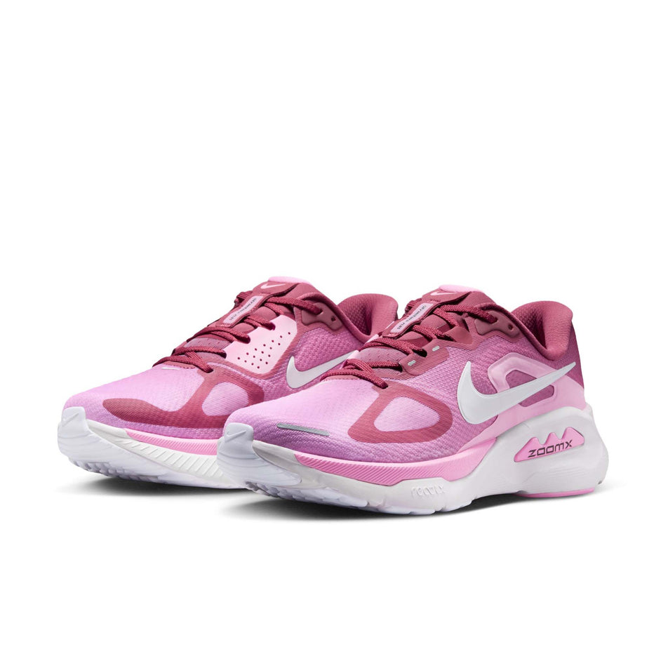 A pair of Nike Women's Structure Plus Road Running Shoes in the Pink Smoke/White-Pink Rise-Light Magenta colourway.