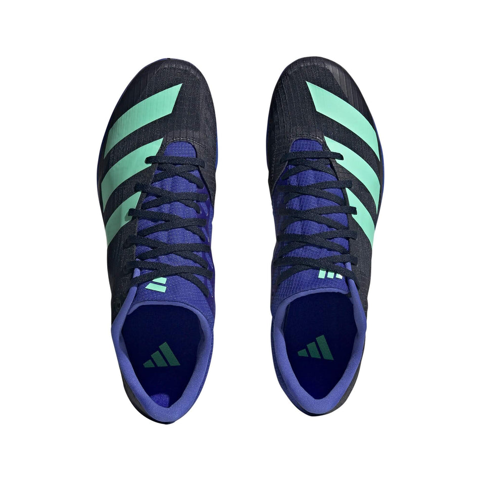 The uppers on a pair of adidas Unisex Distancestar Running Spikes in the Legend Ink/Pulse Mint colourway (7916227494050)