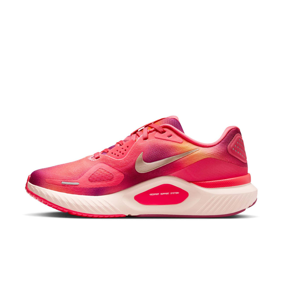 Medial view of the right shoe from a pair of Nike Women's Structure 26 SE Road Running Shoes in the Ember Glow/Washed Coral-Sweet Beet colourway. (8725403566242)