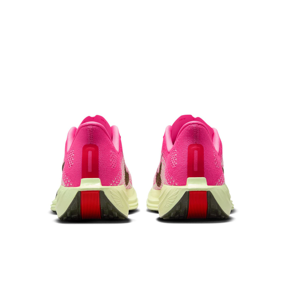 The back of a pair of Nike Women's Pegasus Plus Road Running Shoes in the Hyper Pink/Sequoia-Bright Crimson colourway. (8615305871522)