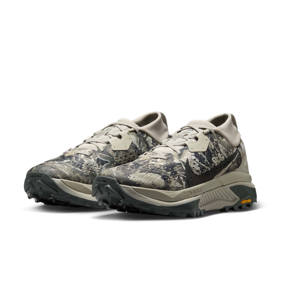 A pair of Nike Women's ACG Zegama Trail Running Shoes in the Spruce Fog/Black Spruce-Sea Glass-Black colourway.