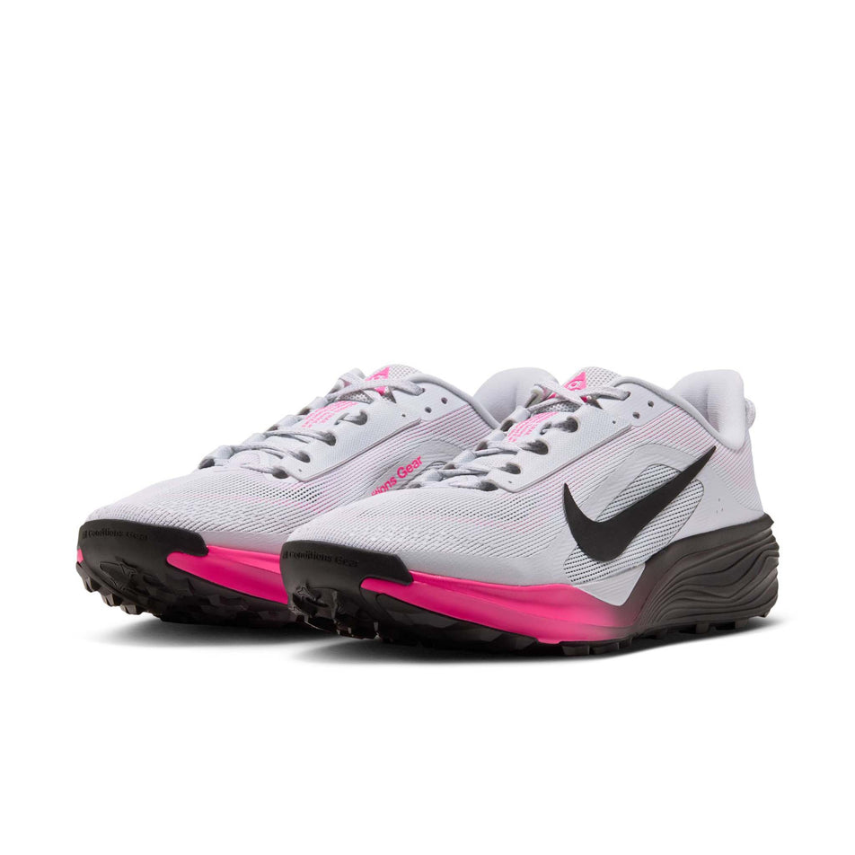 A pair of Nike Men's ACG Pegasus Trail Running Shoes in the Pure Platinum/Black-Hyper Pink colourway.