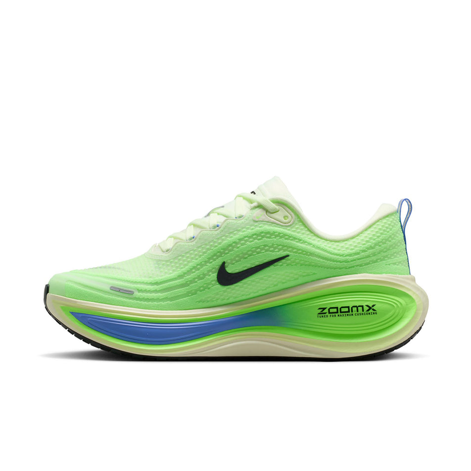Medial view of the right shoe from a pair of Nike Men's Vomero Plus Road Running Shoes in the Volt Tint/Black Spruce-Lime Blast colourway.