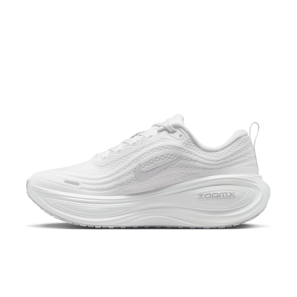 Medial view of the right shoe from a pair of Nike Women's Vomero Plus Road Running Shoes in the White/Summit White-Photon Dust colourway. (8756158660770)