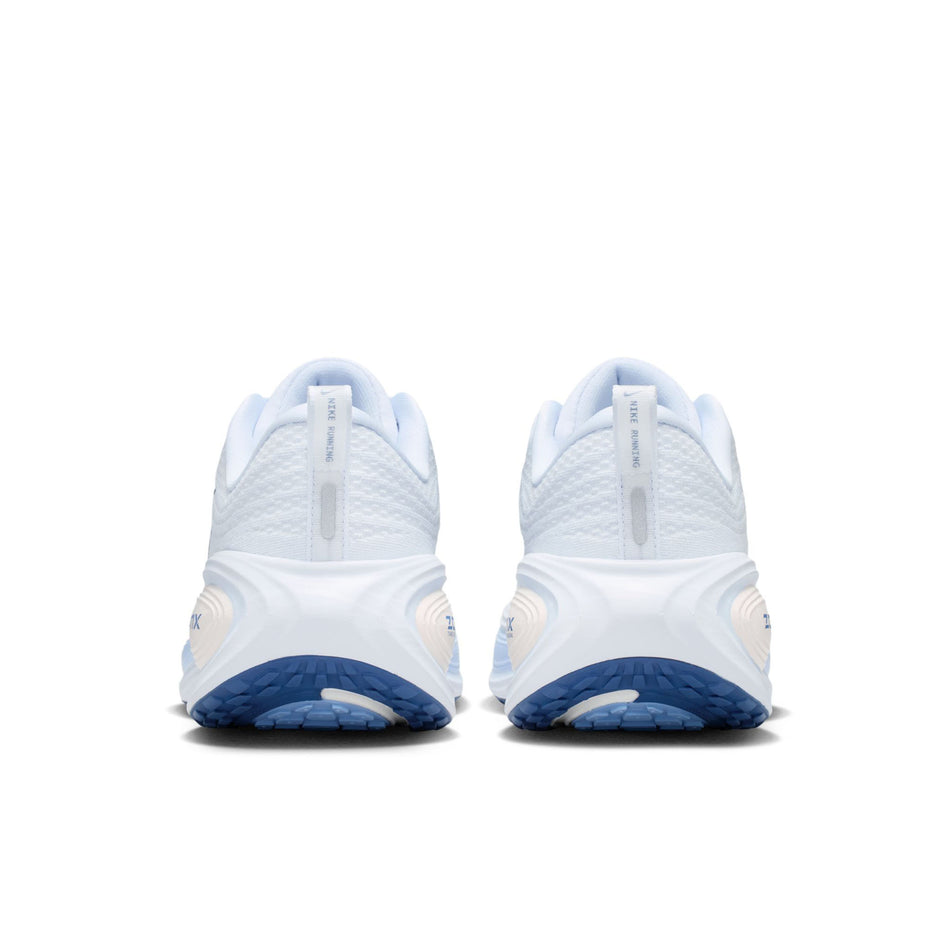 The back of a pair of Nike Women's Vomero Plus Road Running Shoes in the White/Mystic Navy-Aluminum-Football Grey colourway.