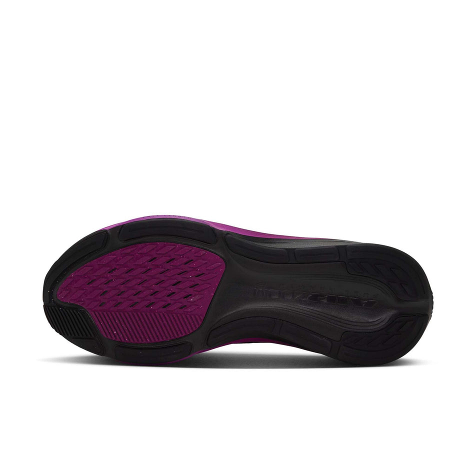 The outsole of the left shoe from a pair of Nike Women's Pegasus 42 Road Running Shoes in the Black/Metallic Silver-Vivid Purple colourway.