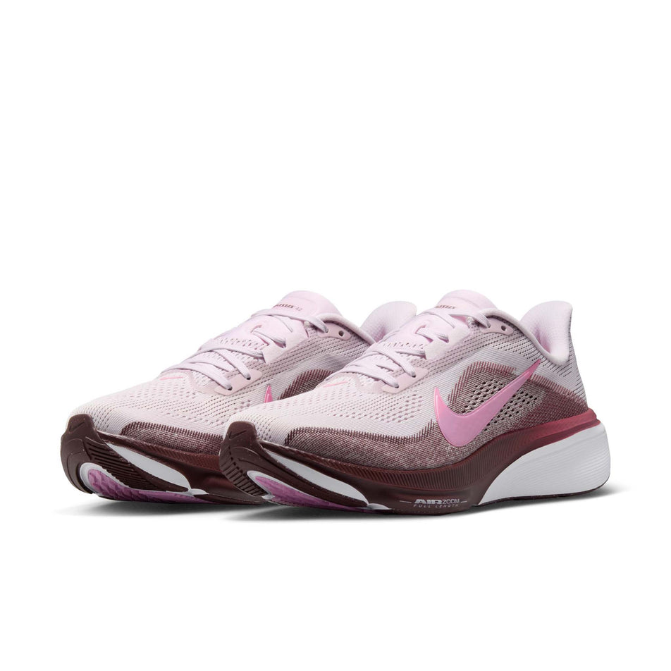 A pair of Nike Women's Pegasus 42 Road Running Shoes in the Bleached Lilac/Pink Rise-Mystic Dates colourway.