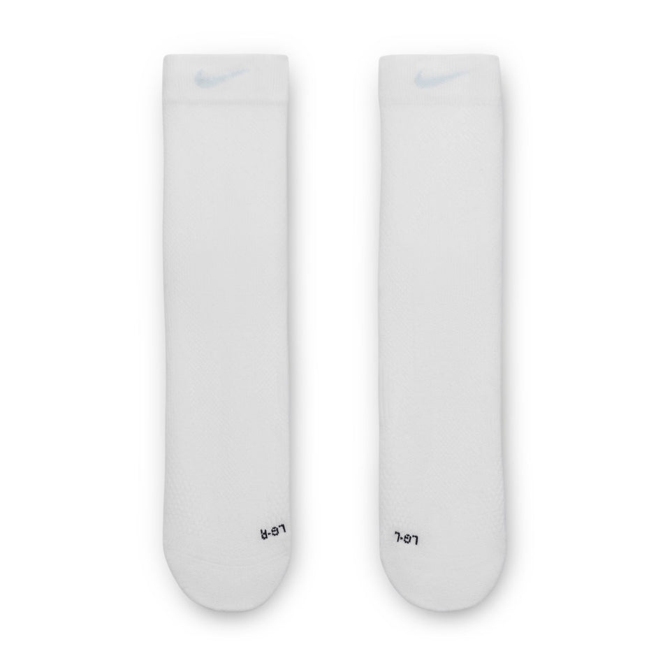 Front view of a pair of Nike Lightweight Running Micro Crew Socks in the White/Black/Pure Platinum colourway.