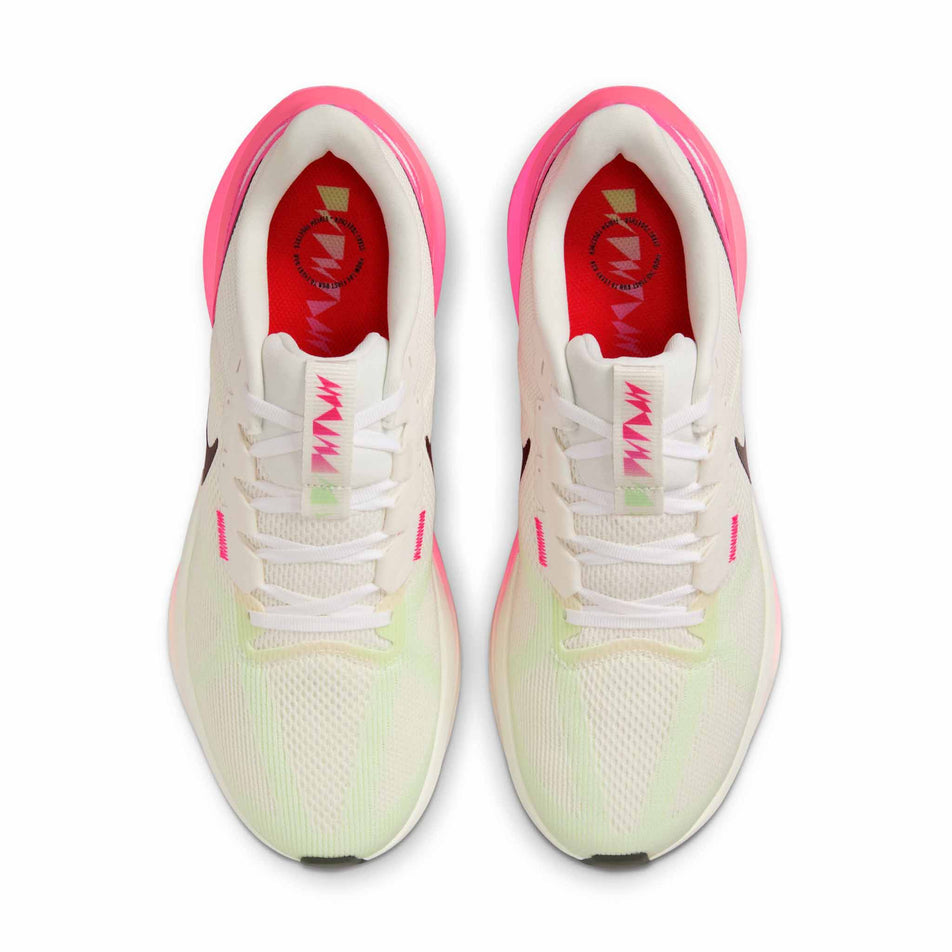 The uppers on a pair of Nike Men's Structure 25 Road Running Shoes in the Sail/Sequoia-Hyper Pink-Bright Crimson colourway. (8614517276834)