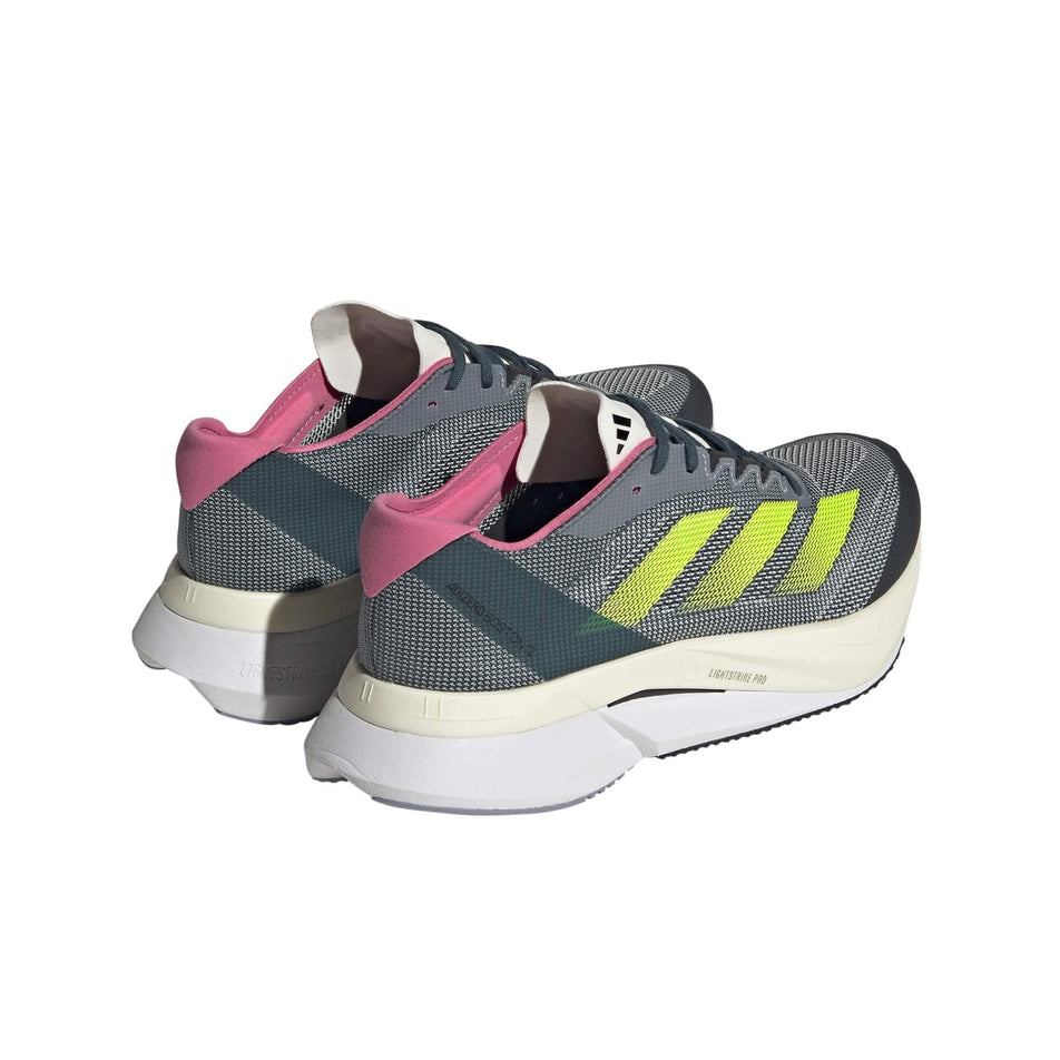 A pair of adidas Women's Adizero Boston 12 Running Shoes in the Arctic Night/Lucid Lemon/Carbon colourway (7969563574434)