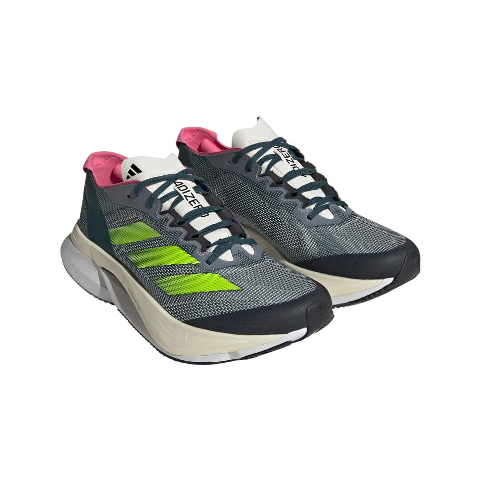 A pair of adidas Women's Adizero Boston 12 Running Shoes in the Arctic Night/Lucid Lemon/Carbon colourway (7969563574434)