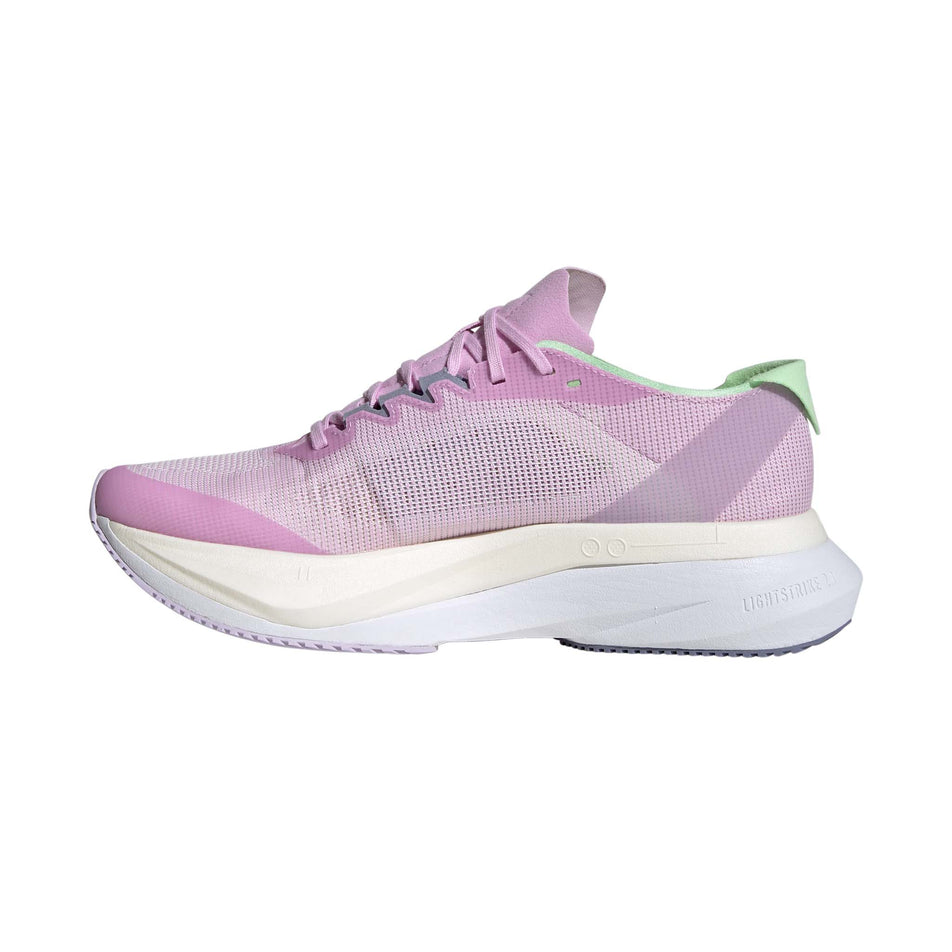 Medial side of the right shoe from a pair of adidas Women's Boston 12 Running Shoes in the Bliss Lilac/Zero Met./Semi Green Spark colourway (8115792609442)
