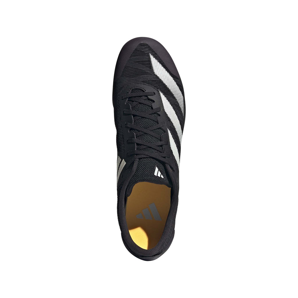 Upper of the right shoe from a pair of adidas Unisex adizero XCS Running Spikes in the core black/zero met./spark colourway. (8472647532706)