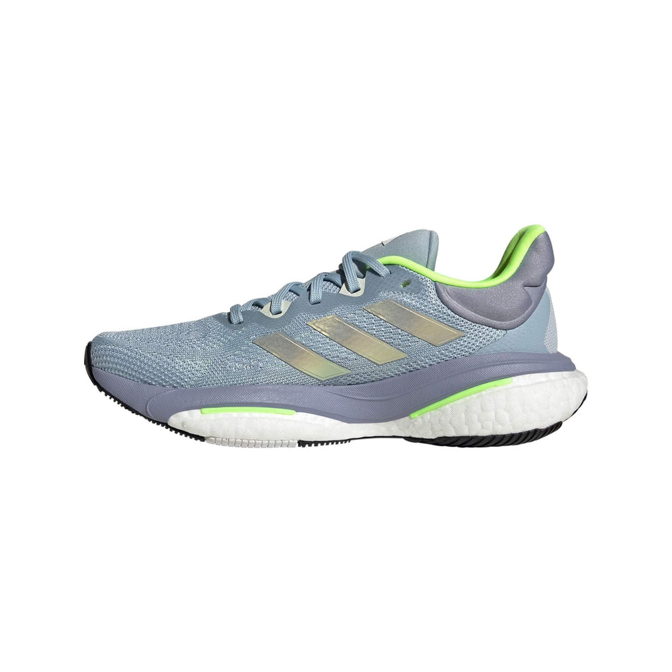 Medial side of the right shoe from a pair of adidas Women's Solarglide 6 Running Shoes in the Wonder Blue/Lucid Lemon/Lucid Lemon colourway (7969220362402)