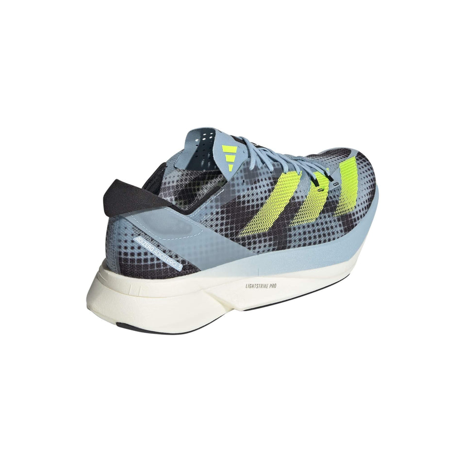 Lateral side of the right shoe from a pair of adidas Unisex Adizero Adios Pro 3 Running Shoes in the Wonder Blue colourway (8003447160994)