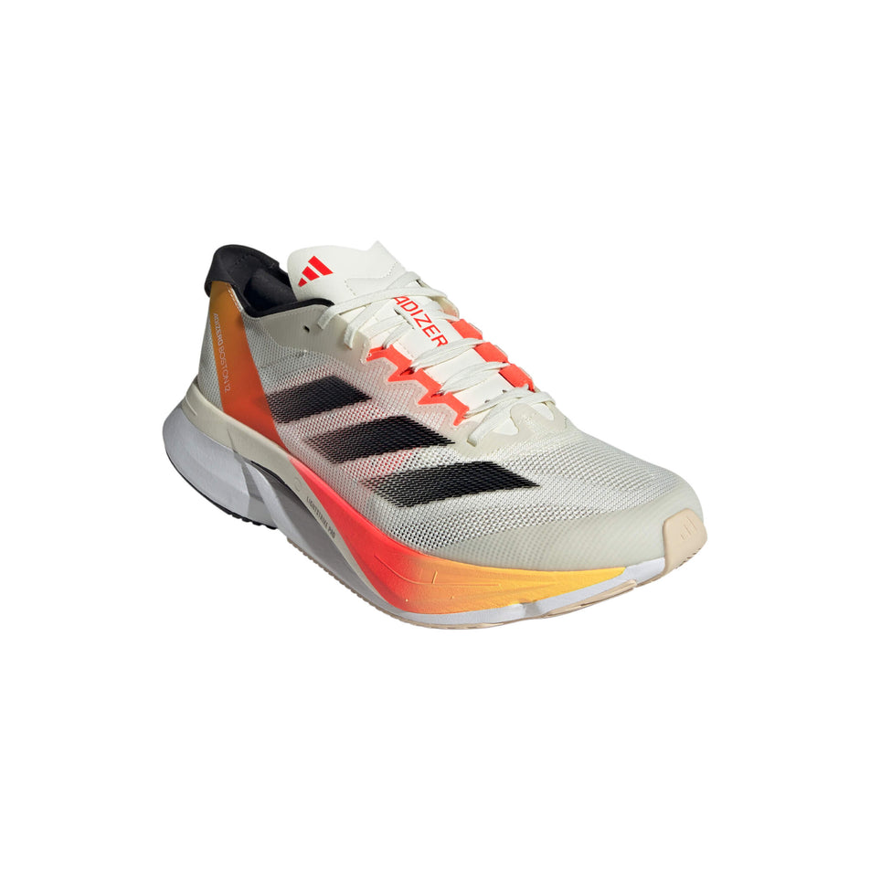 Lateral side of the right shoe from a pair of adidas Men's Adizero Boston 12 Running Shoes in the Ivory/Core Black/Solar Red colourway (8192161939618)