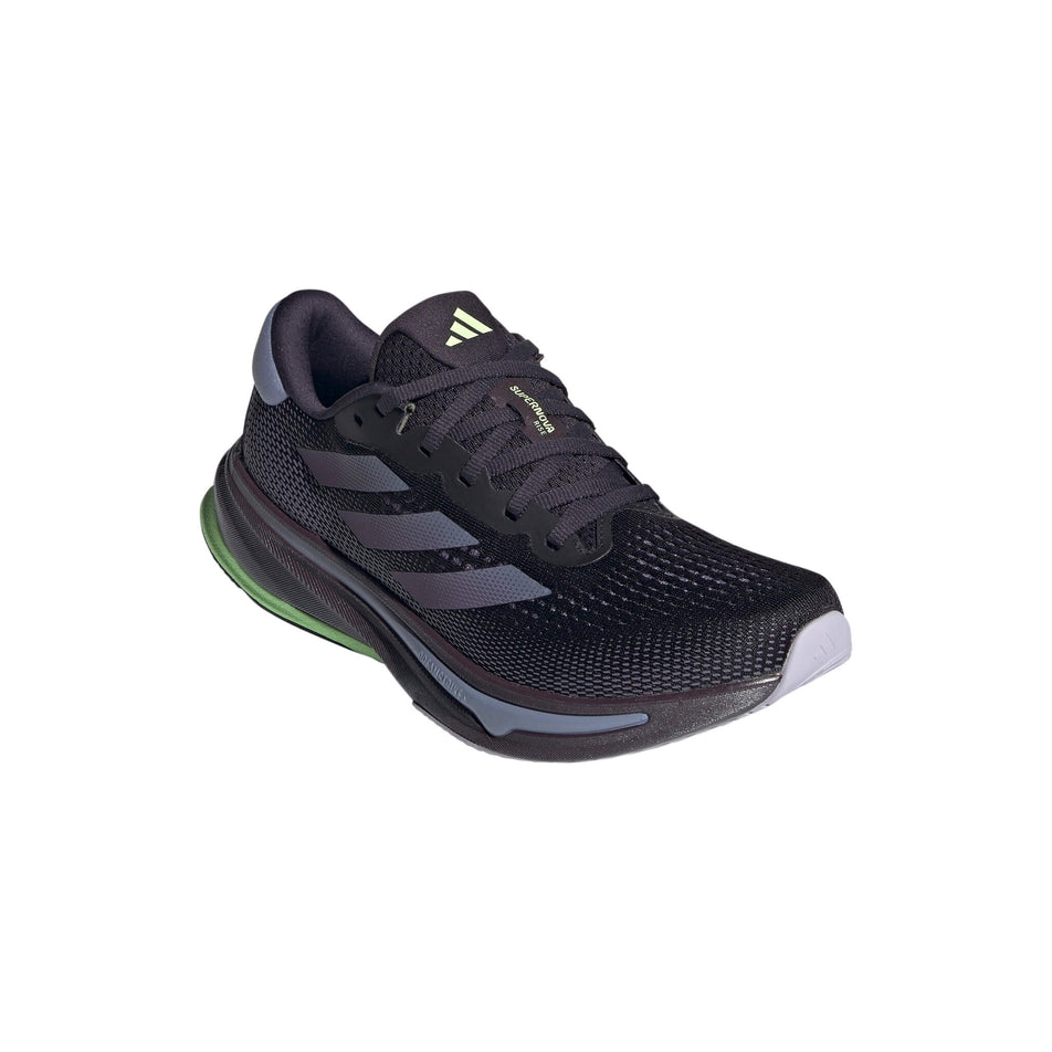 Lateral side of the right shoe from a pair of adidas Women's Supernova Rise Running Shoes in the Aurora Black/Shadow Violet/Green Spark colourway (8115583025314)