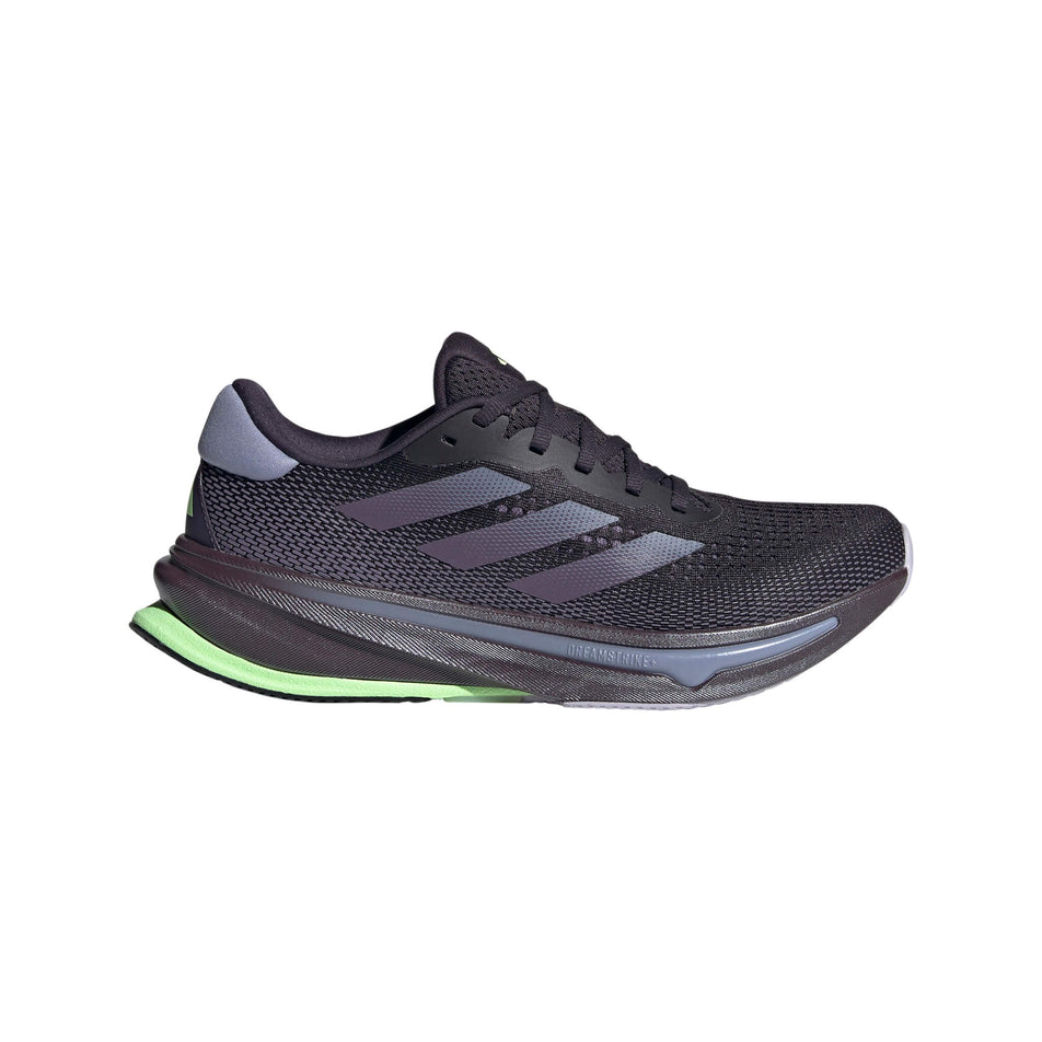 Lateral side of the right shoe from a pair of adidas Women's Supernova Rise Running Shoes in the Aurora Black/Shadow Violet/Green Spark colourway (8115583025314)