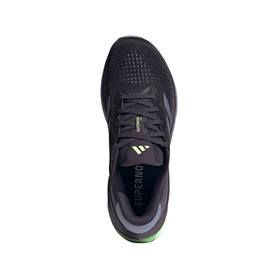 The upper on the right shoe from a pair of adidas Women's Supernova Rise Running Shoes in the Aurora Black/Shadow Violet/Green Spark colourway (8115583025314)