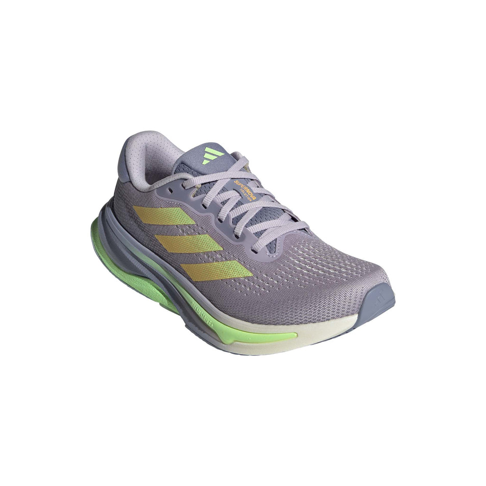 Lateral side of the right shoe from a pair of adidas Women's Supernova Solution Running Shoes in the Silver Dawn/Spark/Green Spark colourway (8192147456162)