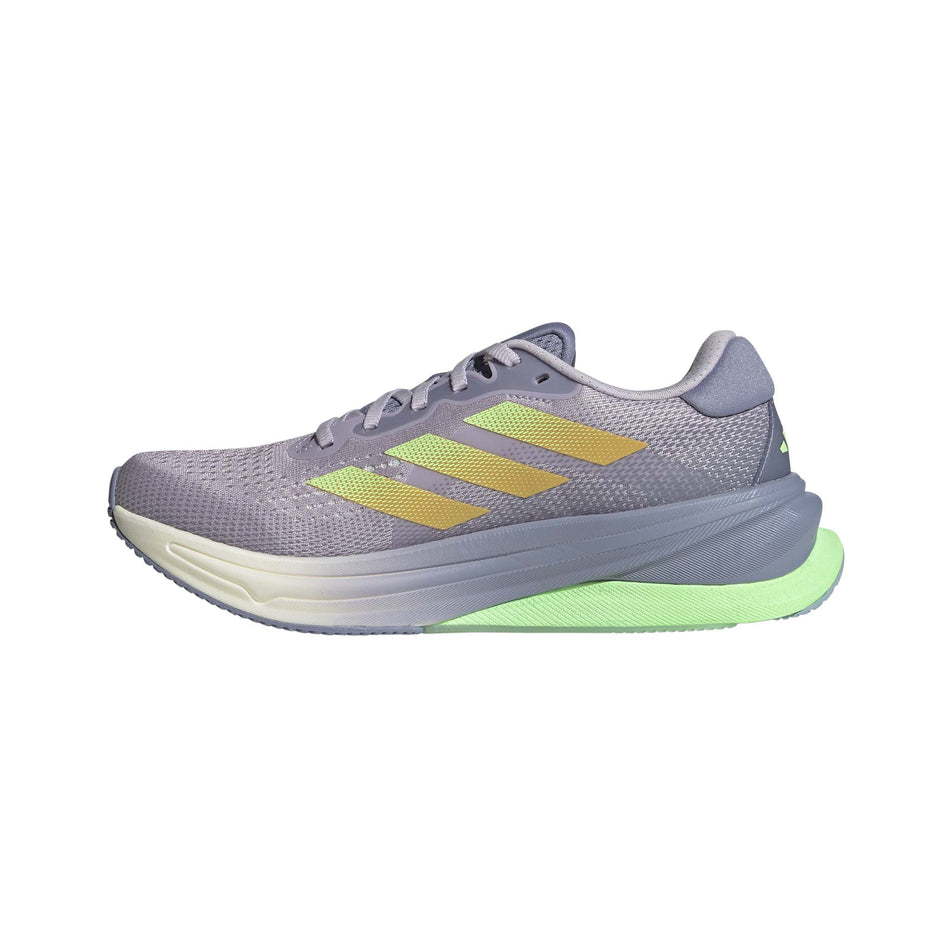 Medial side of the right shoe from a pair of adidas Women's Supernova Solution Running Shoes in the Silver Dawn/Spark/Green Spark colourway (8192147456162)