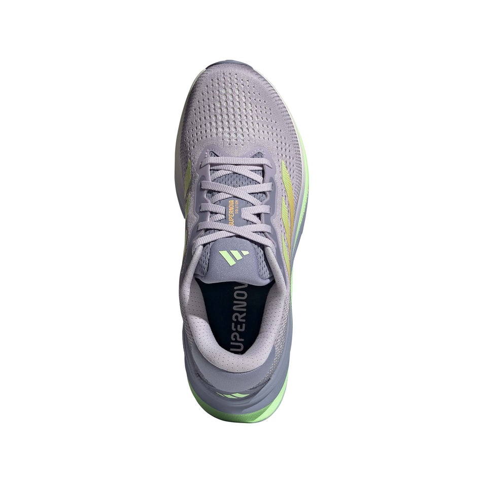 The upper on the right shoe from a pair of adidas Women's Supernova Solution Running Shoes in the Silver Dawn/Spark/Green Spark colourway (8192147456162)