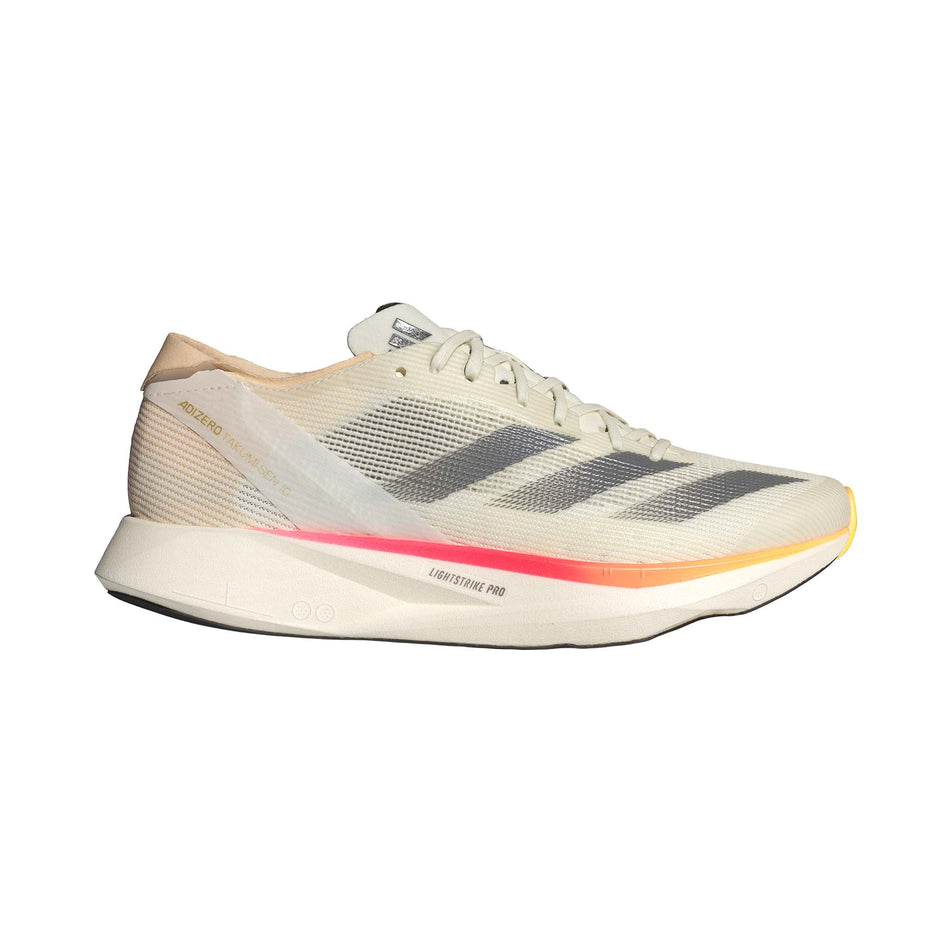 Lateral side of the right shoe from a pair of adidas Women's Takumi Sen 10 Running Shoes in the Ivory/Iron Met./Off White colourway (8193622835362)