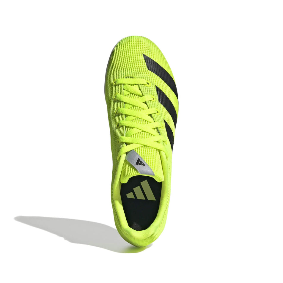 The upper of the right shoe from a pair of adidas Junior-Unisex Allroundstar Running Spikes in the Lucid Lemon/Core Black/Halo Silver colourway. (8576035750050)