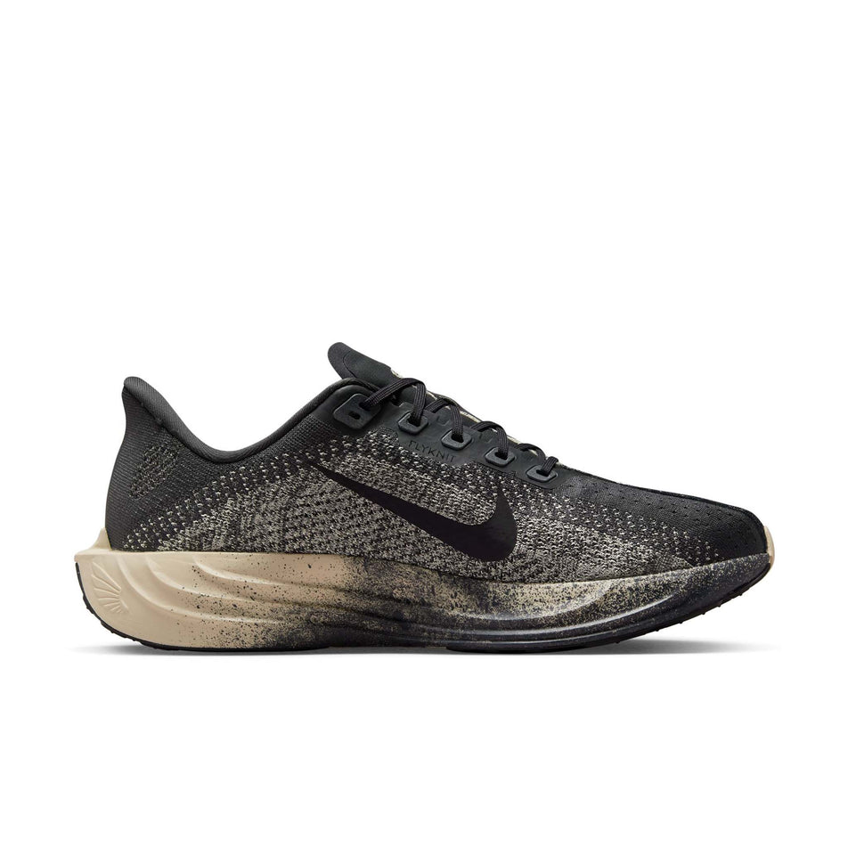 Medial view of the left shoe from a pair of Nike Men's Pegasus Plus Road Running Shoes in the Oatmeal/Black-Anthracite-Volt colourway. (8683765563554)