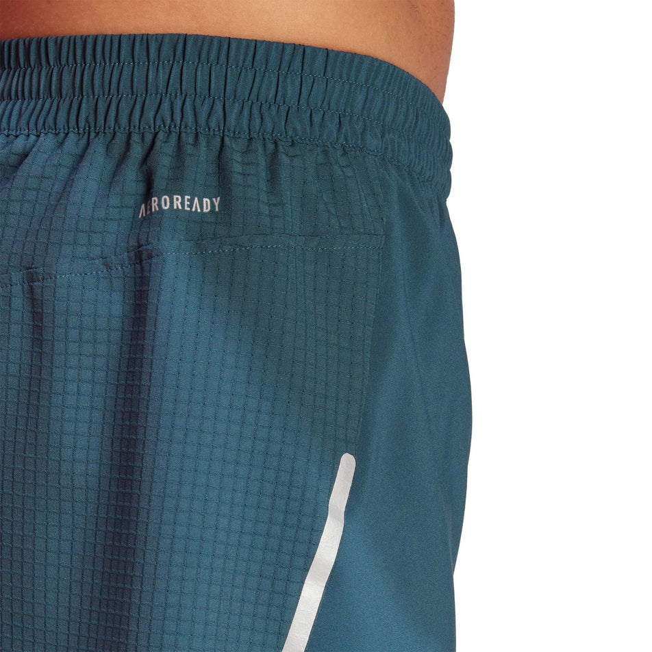 View of the upper back right section of a pair of adidas Men's Designed 4 Running 2-in-1 Shorts in the Arctic Night colourway. Aeroready call-out is visible.  (8005321064610)