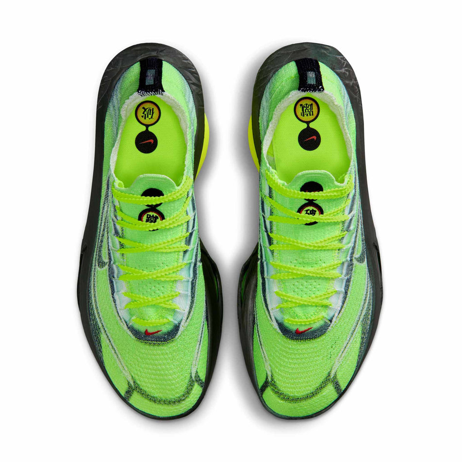The uppers of a pair of Nike Men's Alphafly 3 Road Racing Shoes in the Multi-Color/Black-Volt-White colourway. (8783793062050)