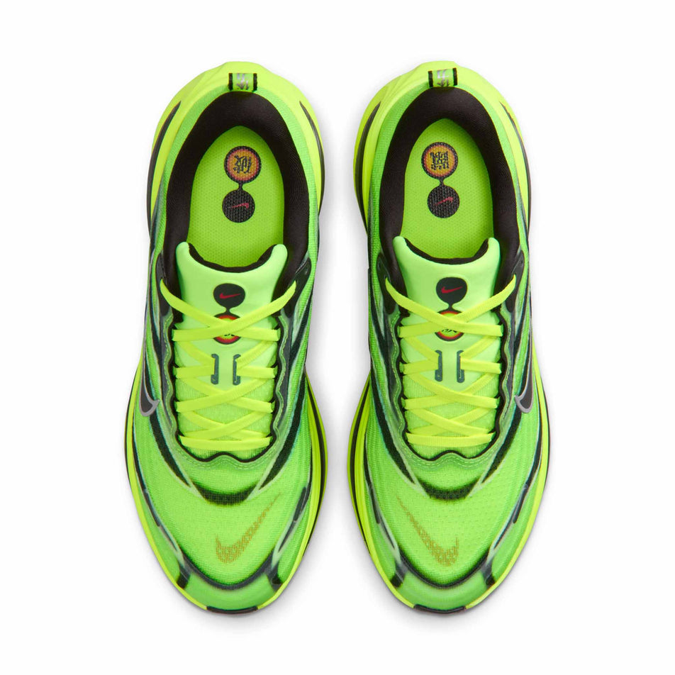 The uppers of a pair of Nike Men's Vomero Plus SE Road Running Shoes in the Multi-Color/Black-Volt-White colourway.